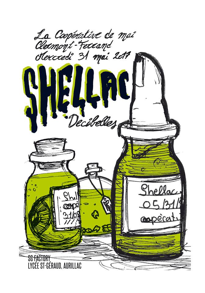 Shellac et Décibelles en concert à La Coopérative de Mai de Clermont-Ferrand le 31 mai 2017. Photo par Yann Cabello et affiche par Dylan Denouette.